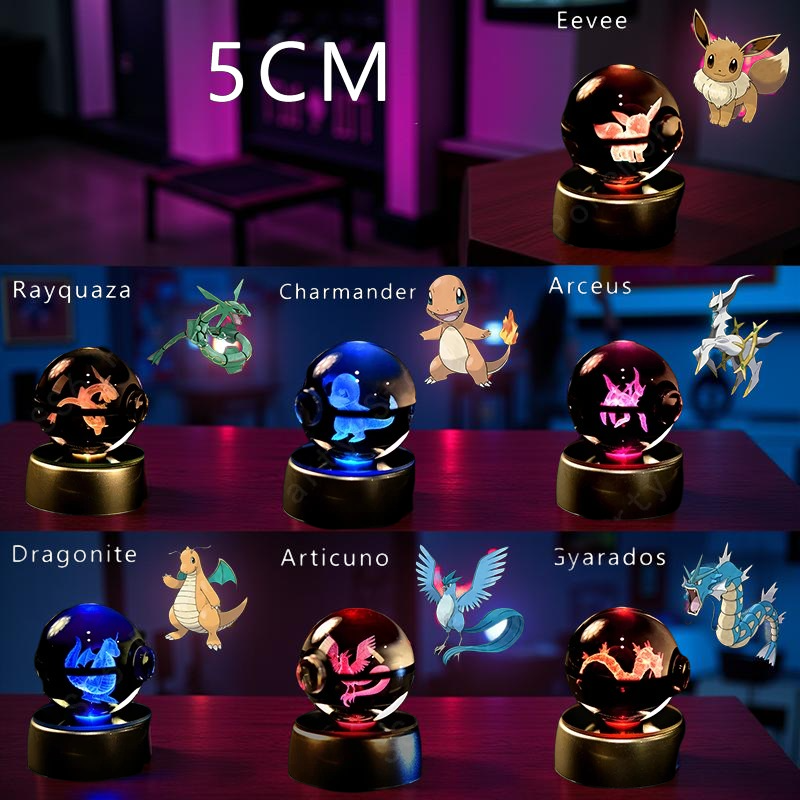 Pokemon Glass Crystal Ball 3D Night Light Lamp Pokeball