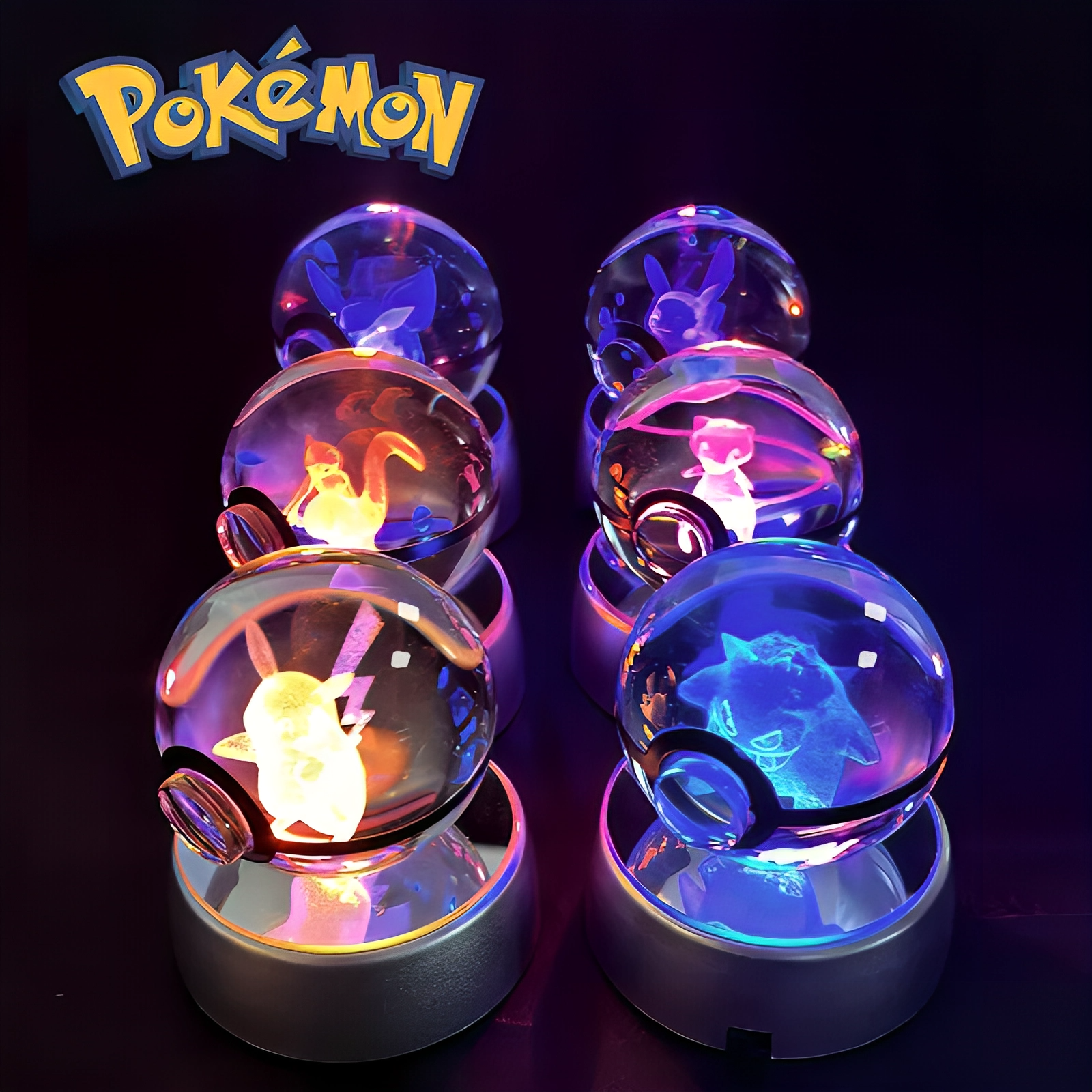 Pokemon Glass Crystal Ball 3D Night Light Lamp Pokeball
