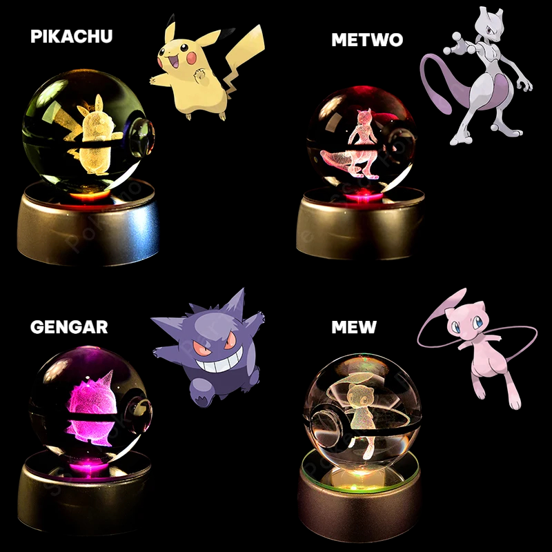 Pokemon Glass Crystal Ball 3D Night Light Lamp Pokeball