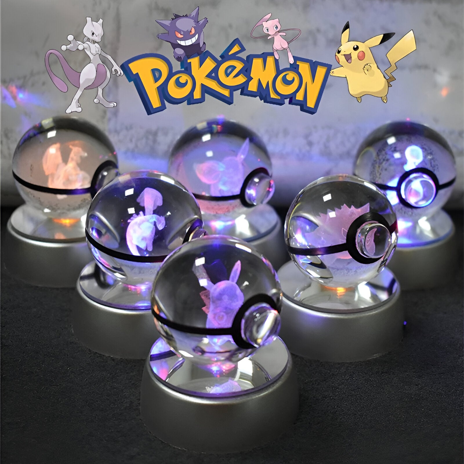 Pokemon Glass Crystal Ball 3D Night Light Lamp Pokeball
