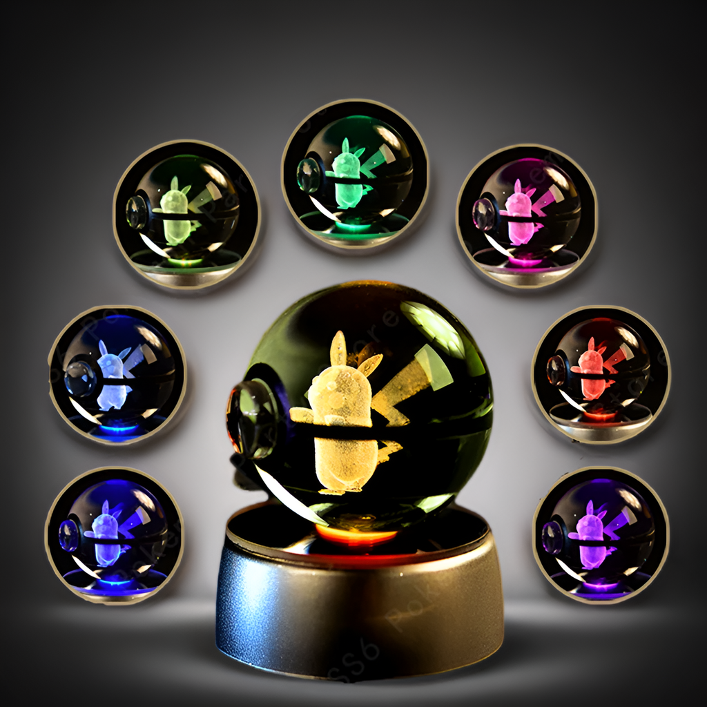 Pokemon Glass Crystal Ball 3D Night Light Lamp Pokeball
