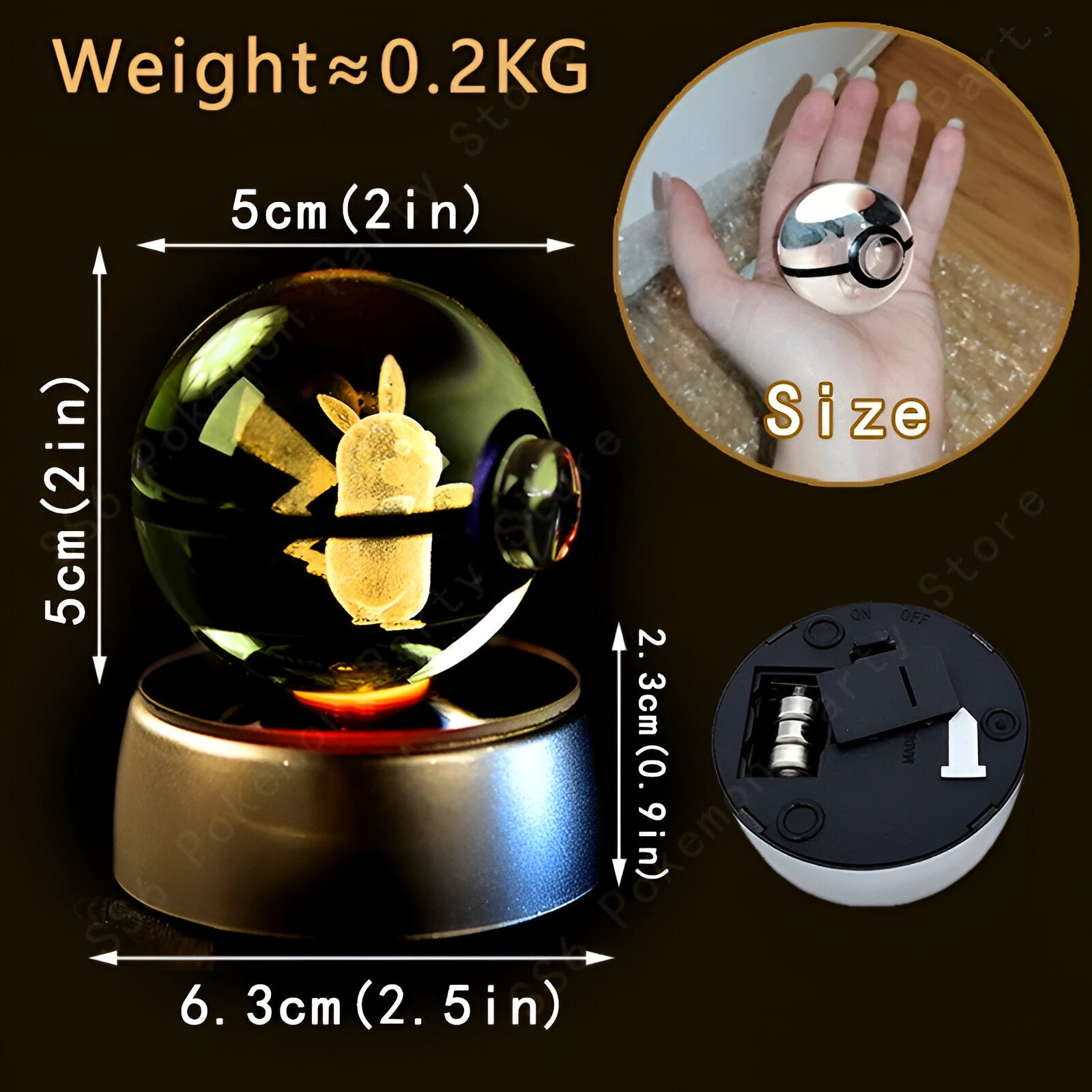 Pokemon Glass Crystal Ball 3D Night Light Lamp Pokeball